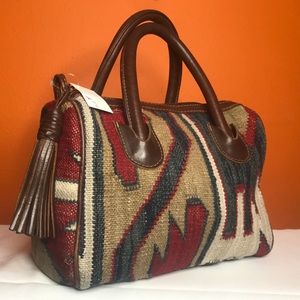 Vintage western woven and leather handbag purse
